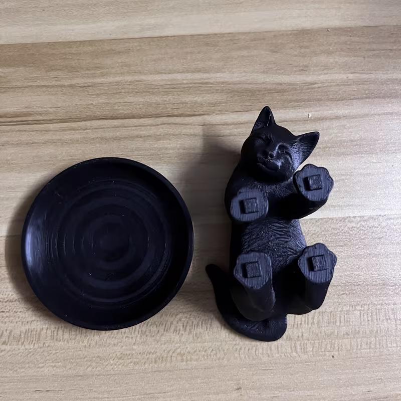 Creative Black Cat Resin Jewelry Tray 3D Printed Kitten Statue Makeup Organizer Ring Dish Home Decor Gift for Cat Lovers