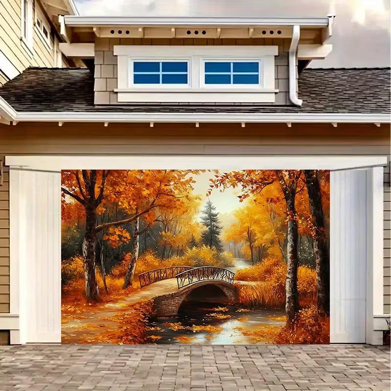 2D Flat Printing Autumn Forest Backdrop, Fall Bridge Photography Background