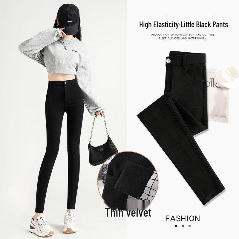 

Women s Fleece-Lined High-Waisted Leggings, 2025 Winter Style, Thick Elastic Black Slim-Fit Pants M suitable for 96-105 jin
