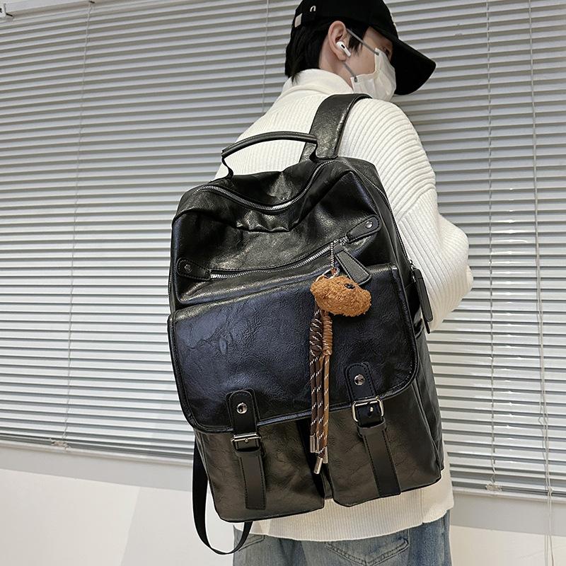 Schoolbag new trendy and cool student schoolbag European and American retro style PU backpack men's and women's large-capacity casual backpack