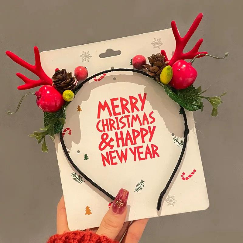 Cartoon 3D Spring Christmas Headband Fluffy Plush Christmas Hat Santa Claus Hairband Cosplay Prop Deer Ear Xmas Hair Accessories