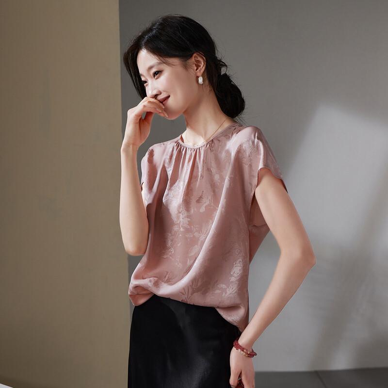 SOFSIL Women's Jacquard Silk Blend Short-Sleeve Blouse