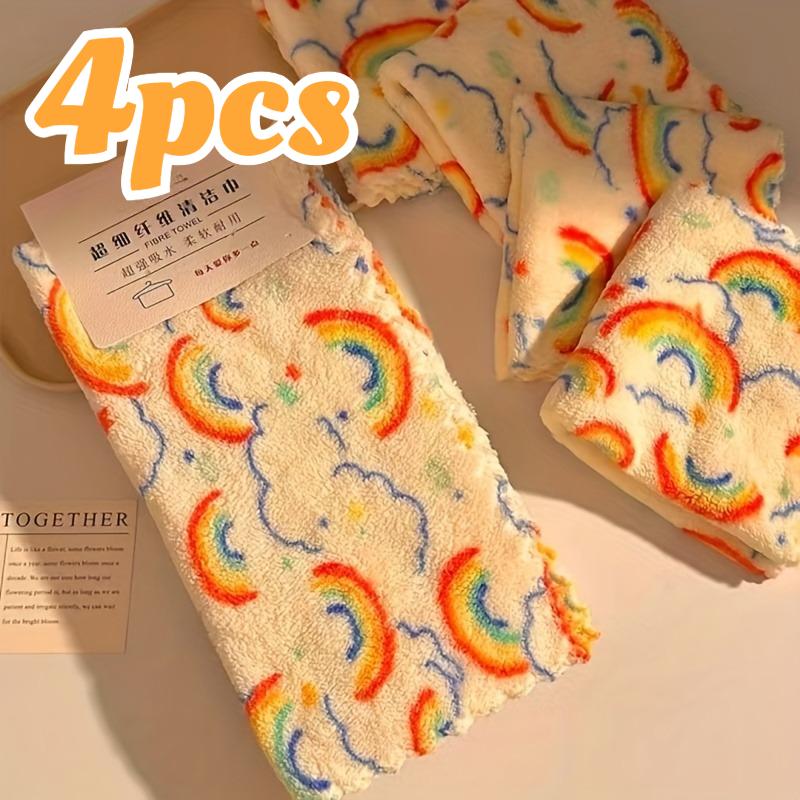 4pcs Rainbow Pattern Cleaning Cloths, Super Absorbent & Non-Shedding for Kitchen Bathroom, Reusable Dish Towels