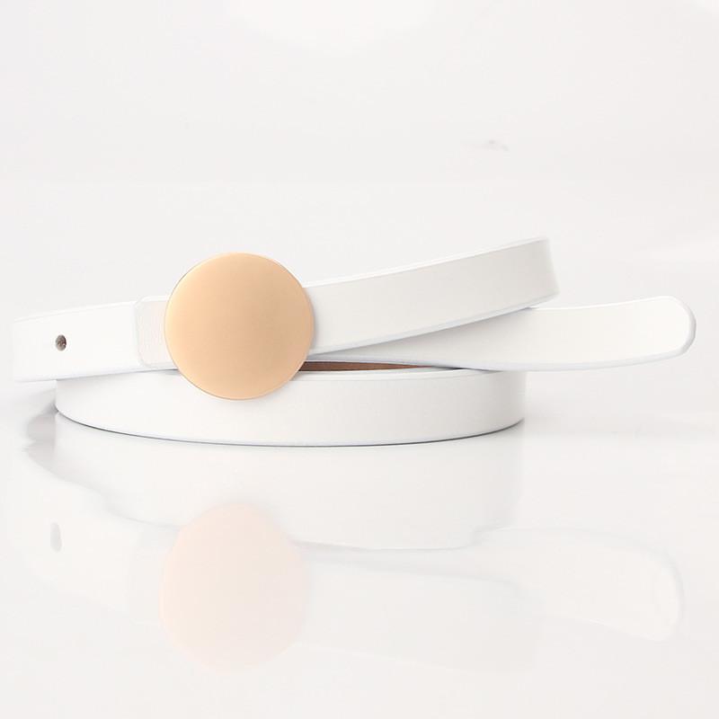 Womens Slim Leather Belt For Dress With Circular Snap Button Design For Business And Casual Looks