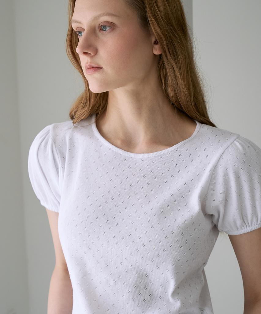 DEHEVE Label Point Puff T-Shirt [White]