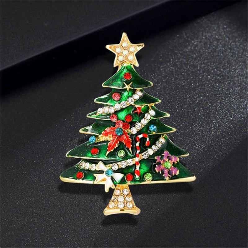 Rhinestones Christmas Crystal Jewelry Gifts Christmas Tree Pins Multi-Colored Christmas Brooch Pins Set for Women & Girl