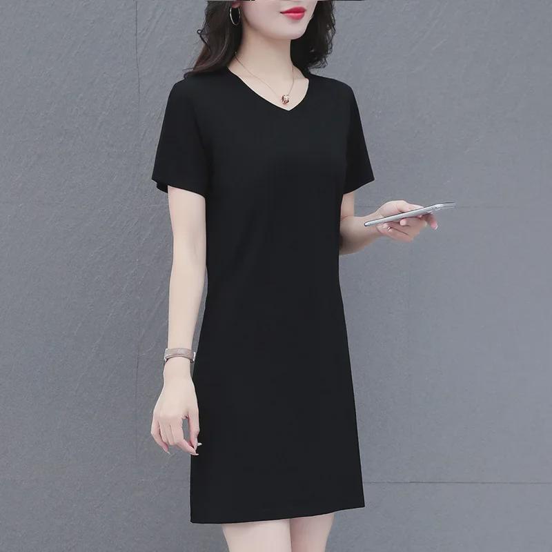 Mid-length 2024 Summer T-Shirt Dress - Loose, Slim, Round Neck, Age-Defying, Short-Sleeved Trend for Middle-Aged Women