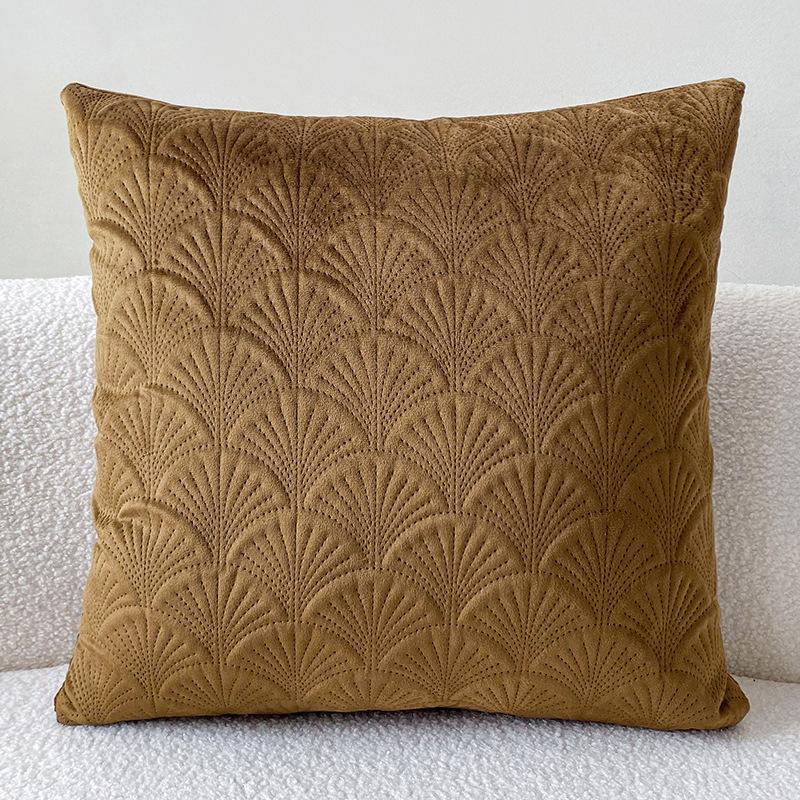 Quality Velvet Scallop Design Embossed Cushion Cover 45x45cm Minimalist Solid Color Sofa Decorative Pillowcase Comfortable Feel