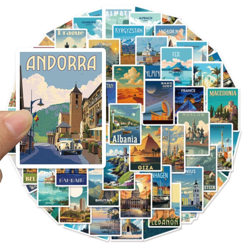 10/30/50/100pcs World Famous Landmarks Cartoon Stickers Travel Landscape Graffiti Decals Luggage Laptop Phone Case Sticker Pack