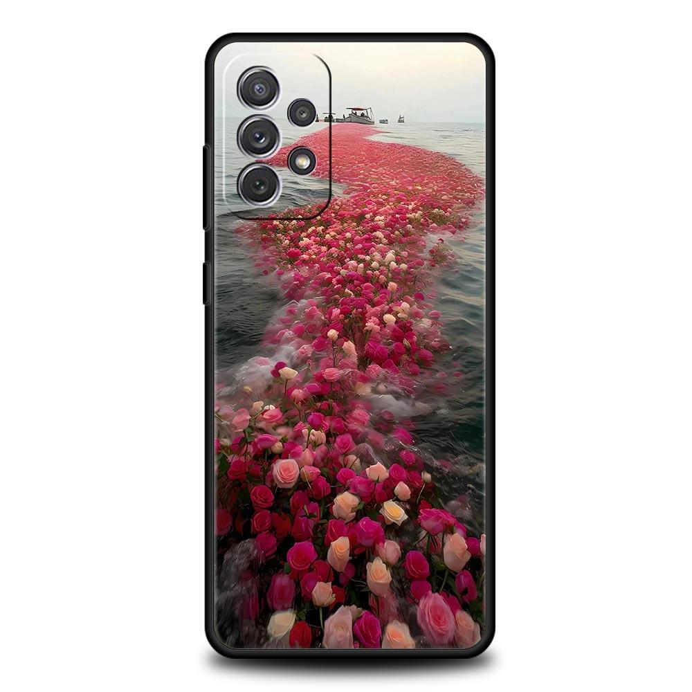 Flower Sea Pink Cherry Case for Samsung A57 A37 A51 A71 A21S A17 A11 A15 A25 A41 A23 A33 A53 A73 A07 A05S A13 A35 A55 5G Cover