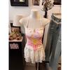 Kumikumi Gyaru Wind Print Beaded Cami Women clothes Autumn Retro With Chest Pad Hanging Neck Inner wear Top