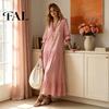 Loose Women Dress Striped Long Sleeve Dress, V-Neck Collar Maxi Shirt Fit for Summer Autumn, Breathable Casual Ladies