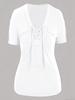Women S Casual Short Sleeve V Neck Lace Up Solid Color T Shirt