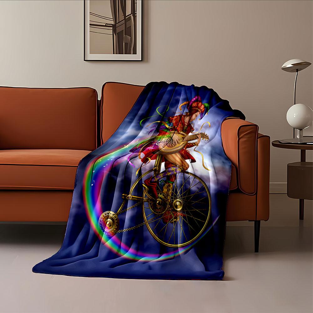 Colorful Jester on Unicycle Blanket for all seasons blanket lunch break throw gift