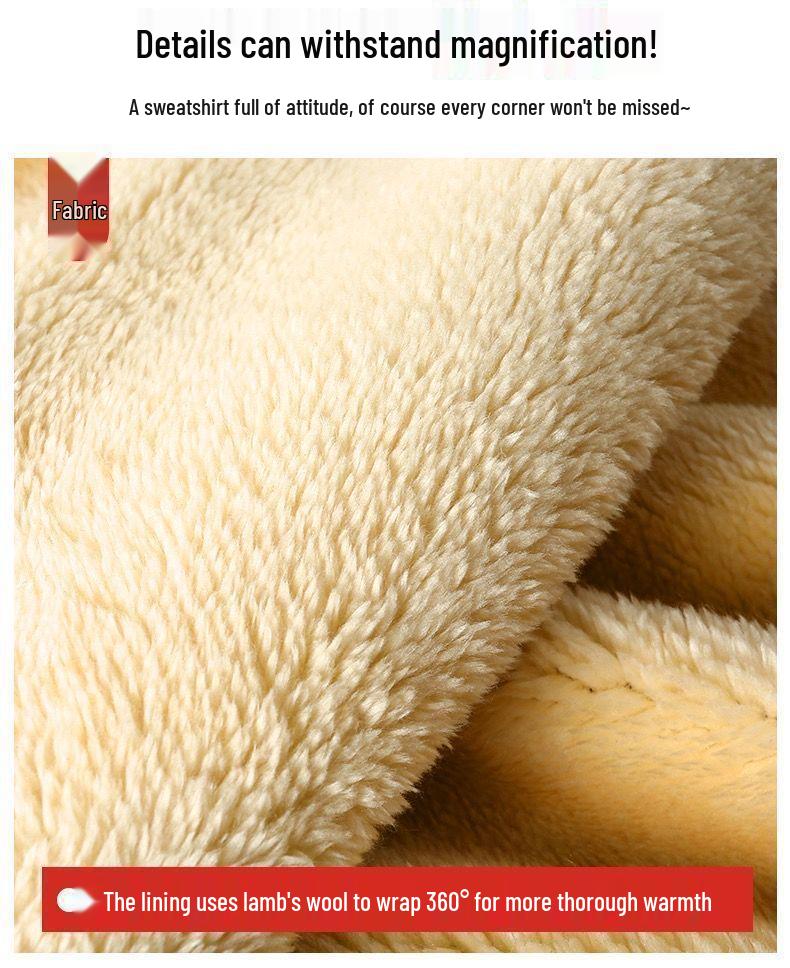 Pánská mikina s kapucí z jehněčí kůže - Zimní sametově silná trendy bunda, Hong Kongský styl, Teplá, Studentská, Velká velikost, 12