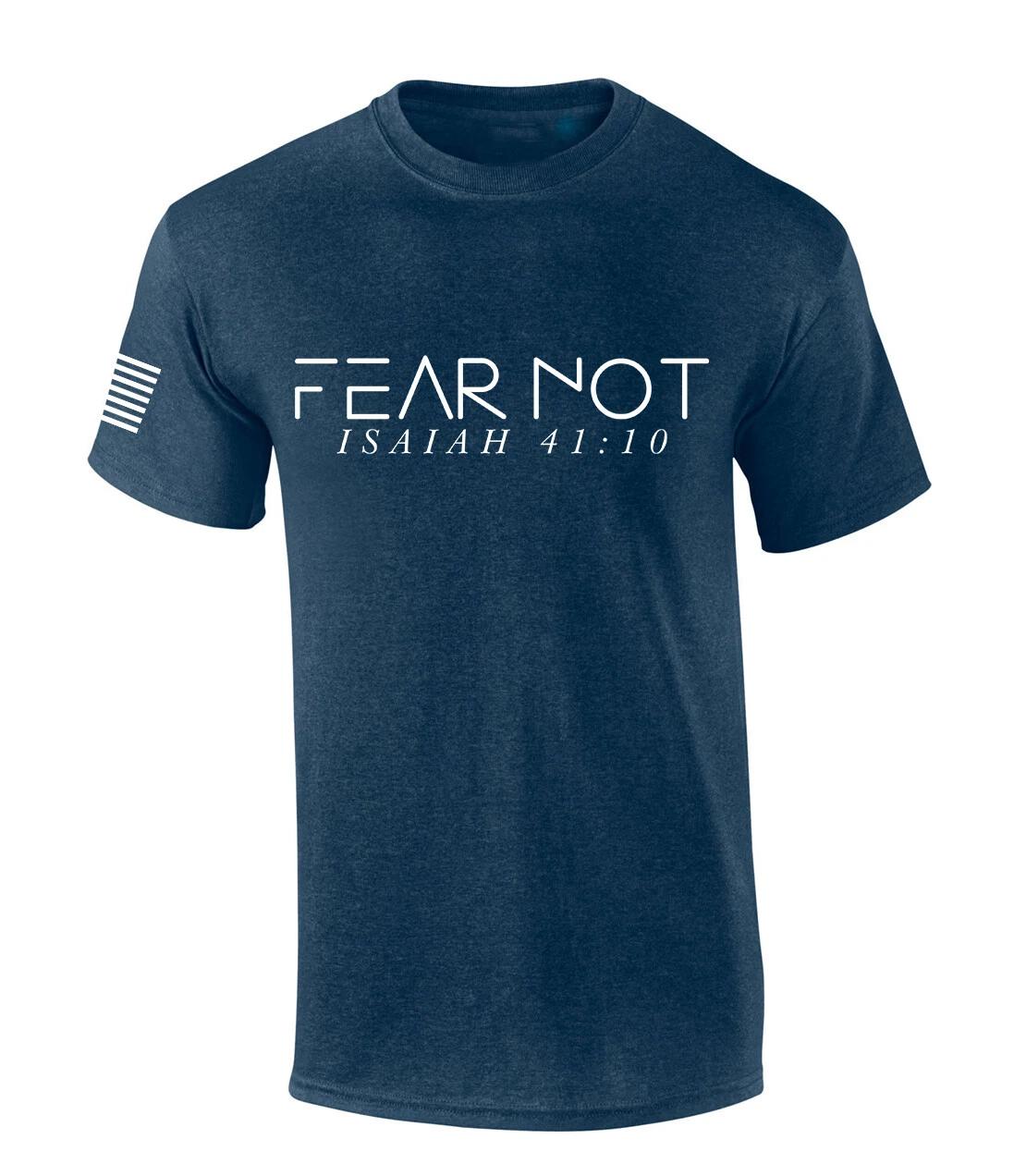 Mens Christian Shirt Fear Not Isaiah 41:10 Short Sleeve T-Shirt Graphic Tee L