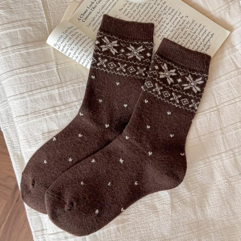 Socks Medium Tube Socks Season Warm Retro Wool Socks Thickened Stockings Pastoral Stacking Socks Women