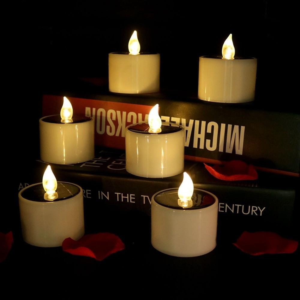6pcs Warm White Candles Lights Solar Flickering Candles New Sensor Decor Lamp  Garden Lighting