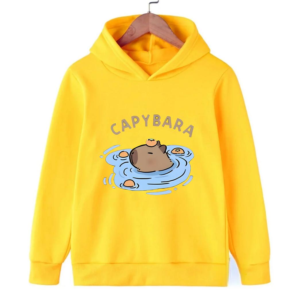 Cute Capybara Cartoon Print Design Kawaii Children's Clothes for Autumn and Winter Warm Pullovers for Girls Boys