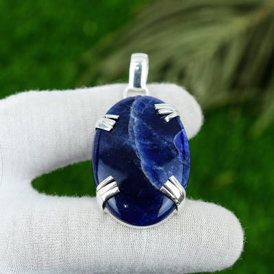 Anniversary Gift For Her Natural Sodalite Gemstone Pendant 925 Sterling Silver