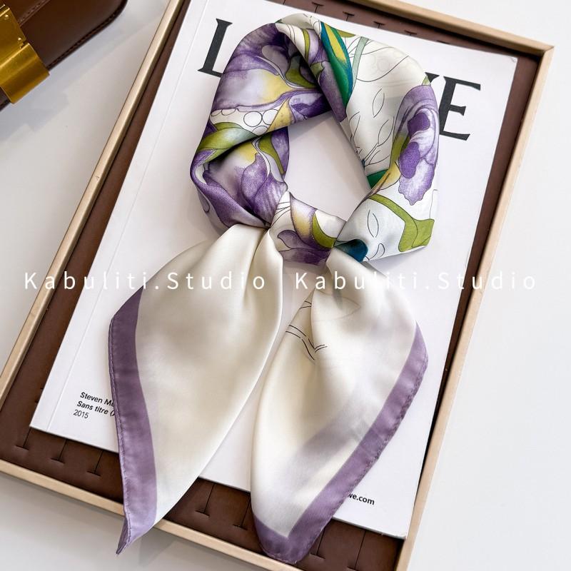 70x70cm Lightweight Square Scarf Women Polka Dot Print Silk-Like Wrap Neck Tie Hair Band Fashion Accessory