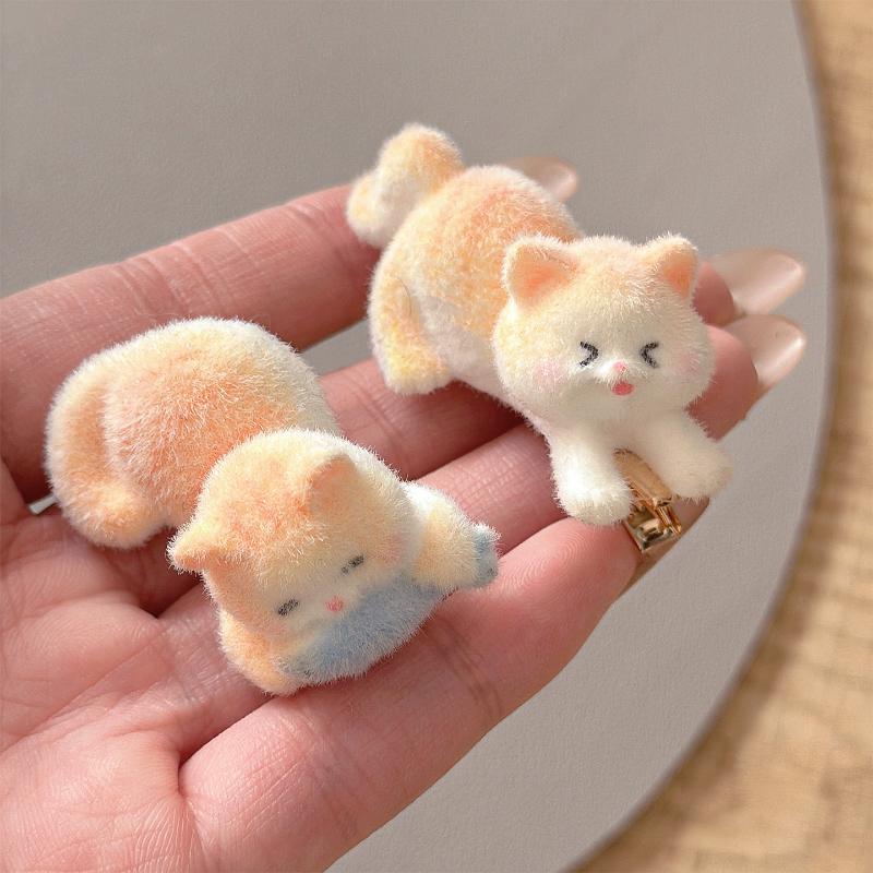 Cute Plush Kitten Hair Clip For Women Side Clip For Bangs Duckbill Clip Cartoon Hair Accessory