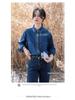 Petite Retro Dunkelblaues Denim-Langarmhemd zum Lagenlook - Herbst- & Winter-Pendlerstil