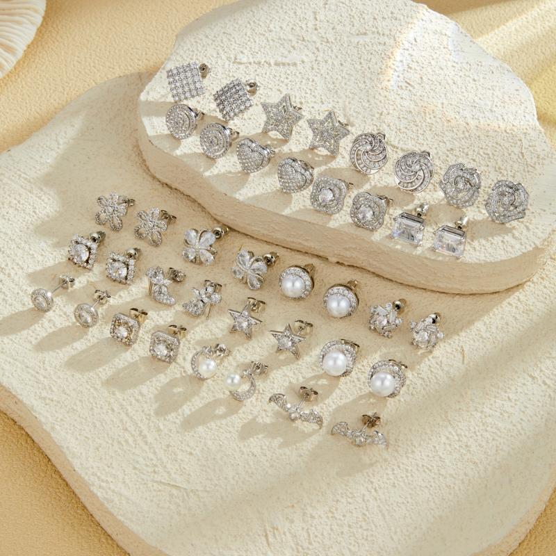 New Fashion Shiny Zirconia Inlaid Rose-shaped Stud Earrings Women's Trend Luxury Copper Earrings Birthday Party Jewellery Gifts