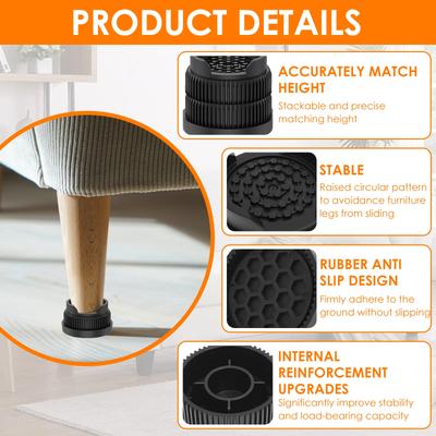 12/16 Piezas Elevadores de Muebles Base de Goma Almohadilla para Pies de Elevación de Altura de Cama Resistente Antideslizante Protector de Suelo Patas de Silla Mesa Elevador de Patas