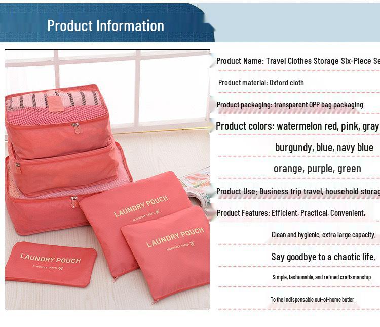 6-Piece Oxford Travel Set: Large Capacity Bag, Underwear & Bra Organizer, Shoe Bag