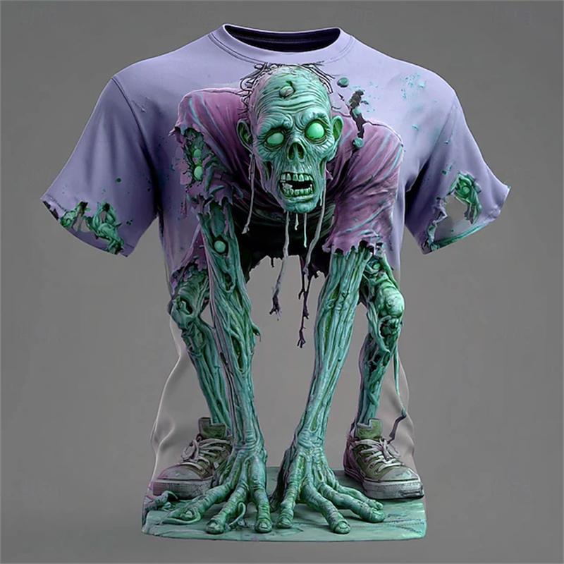 New Halloween Pumpkin Print Men's T Shirt Personality Hip Hop Trend Short Sleeve T-Shirts Y2k Clothes Casual Funny Terror Tops