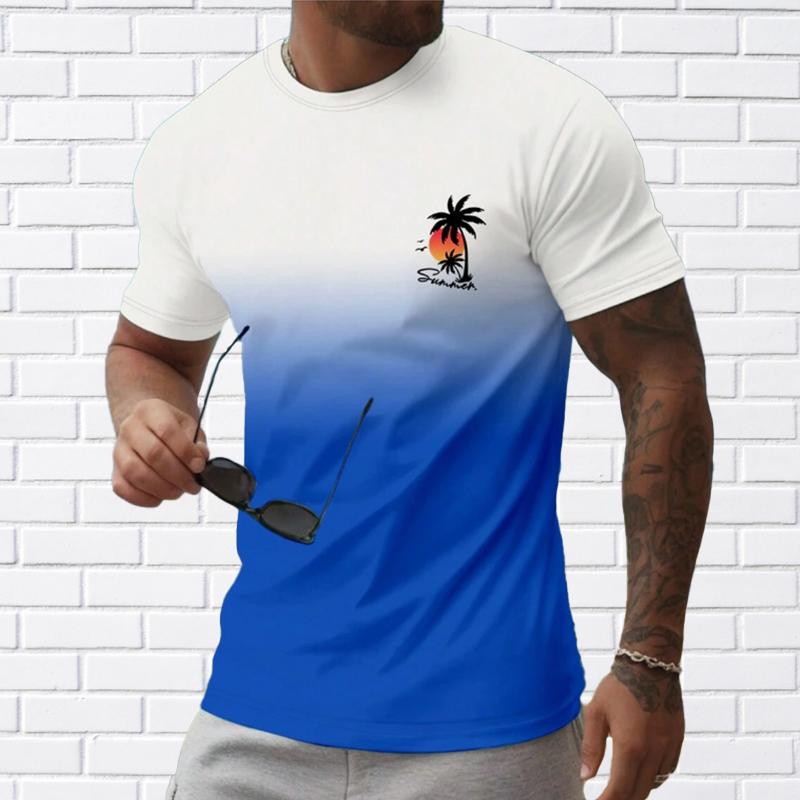 

Новая летняя мужская модная футболка, пляжная мужская футболка с принтом заката, топ L темно-синий