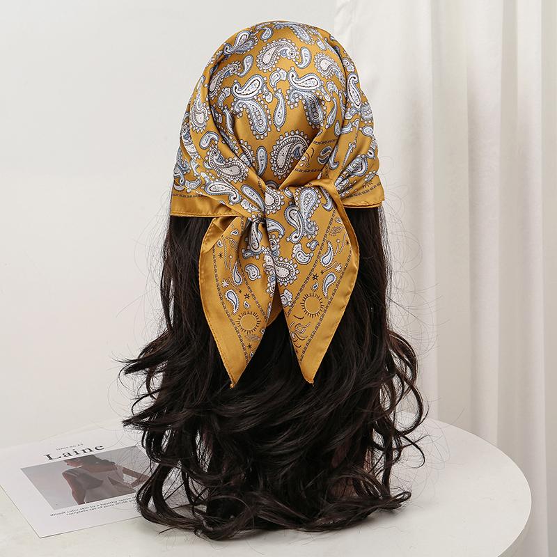 Bohemian Style Floral Print Women’s Square Silk Scarf Satin Head Wrap Tropical Leaf Flower Design Scarves Bandana Hijab