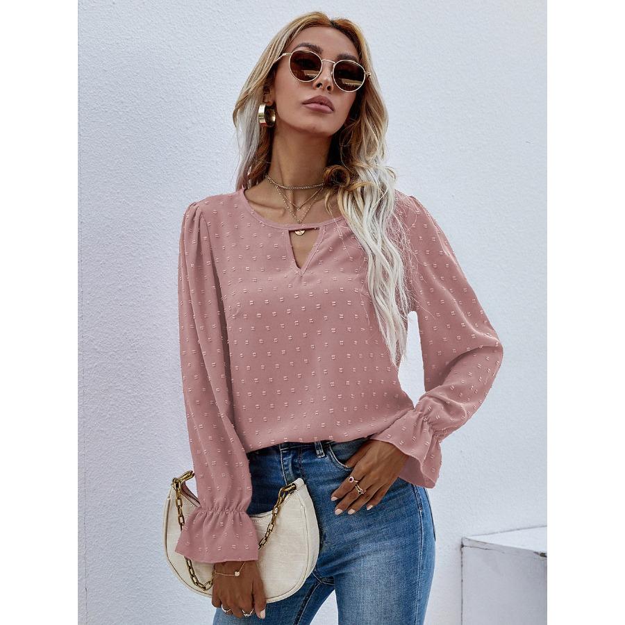 Wczesnowiosenny sweter z okrągłym dekoltem i długim rękawem w kropki, damska koszula do dojazdów