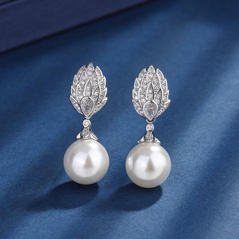 Jewelry Copper Bottom Gold-Plated Inlaid Fritillary Pearl Diamond Simple Wind White Bead Set 14Mm12Mm