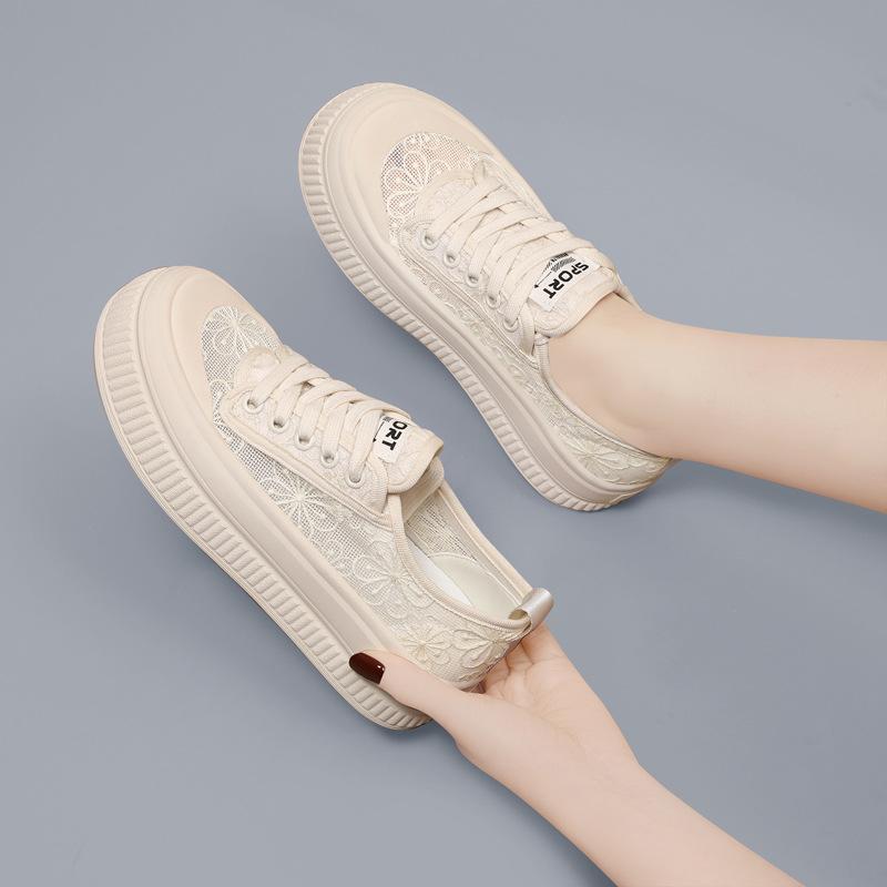 Breathable Lace Fisherman Shoes Women's Summer Women's Shoes Board Shoes New with Skirts White Shoes Versatile Women's Shoes