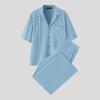 INCERUN 2PCS Men Lapel Neck Corduroy Short Sleeve Shirt Long Straight Pants Sets Outfits