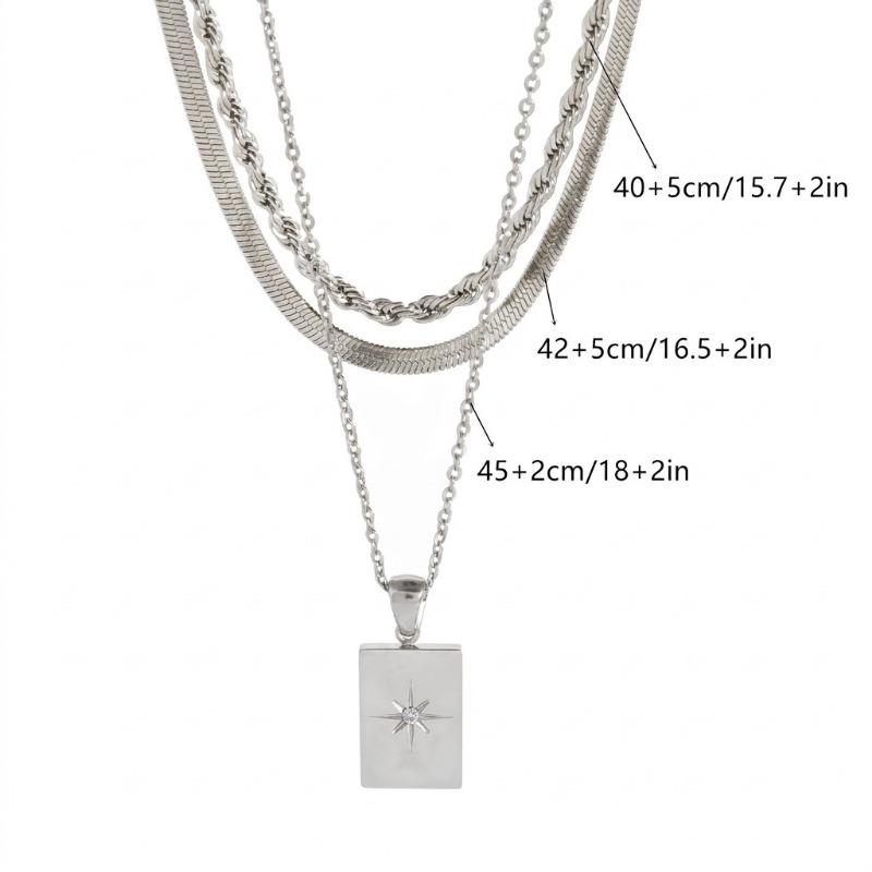Stainless Steel Three Layer Pendant Necklace Square Star Minimalist Jewelry