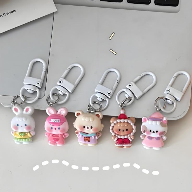 Cute Resin Rabbit Doll Key Chain Animal Cartoon Funny Cat Key Ring Creative Mini Bear Bear Bag Pendant Small Gifts
