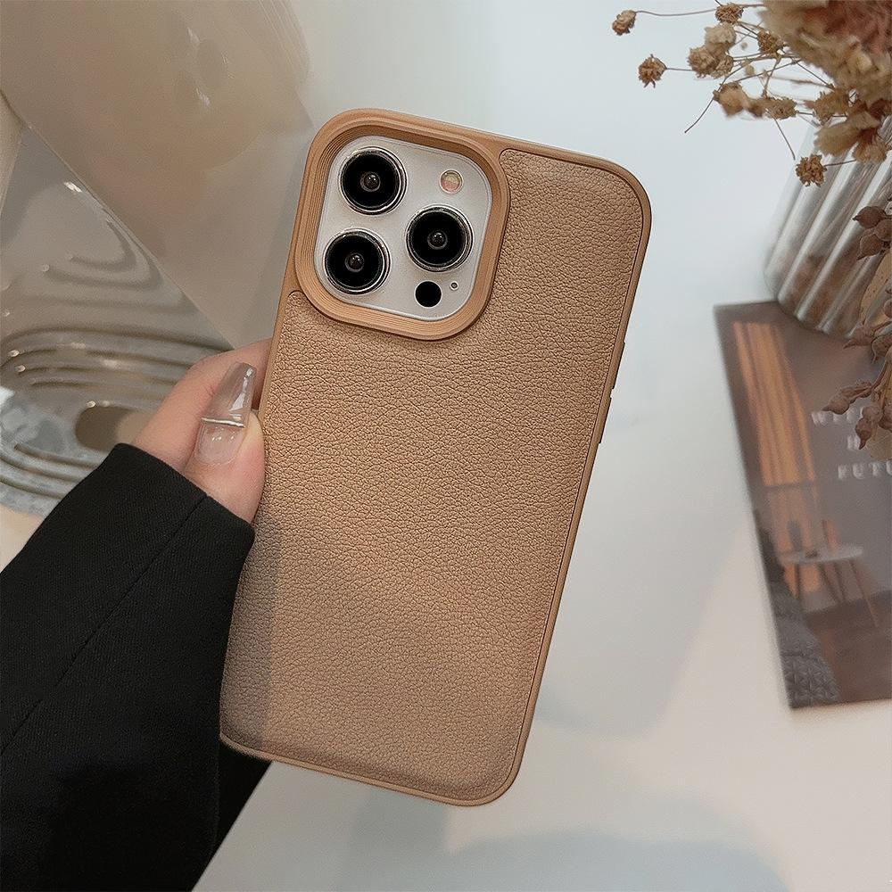 Premium Khaki Color Suitable for Apple 15 Phone Case IPhone 16promax Autumn and Winter Leather 11 Solid Color 13 Hard 14
