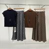 Qooth Vintage Brown Plaid High-Waist A-Line Midi Skirt for Fall - Loose Flowy Slimming Checkered Half Skirt QT2992