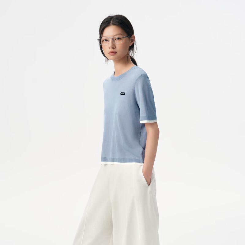 Broadcast Women's Loose Faux Two-Piece Short Sleeve Knit Top