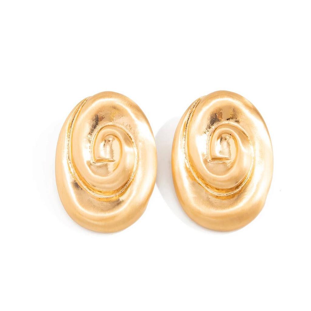 IngeSight.Z Retro Gold Color Spiral Big Stud Earrings for Women Personalized Exaggerated Fashion Party Jewelry Holiday Accessory