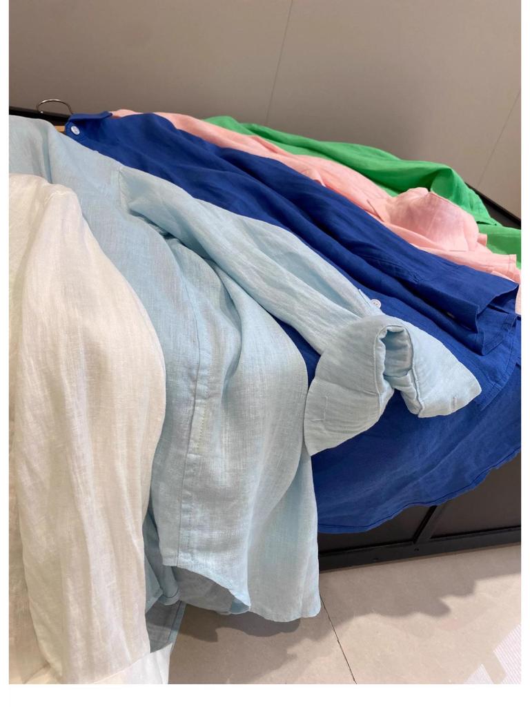 Hochwertiges Französisches Weißes Baumwoll-Leinenhemd für Damen – Sommer Lockerer Schnitt, Langarm, Sonnenschutz, Old Money Stil.