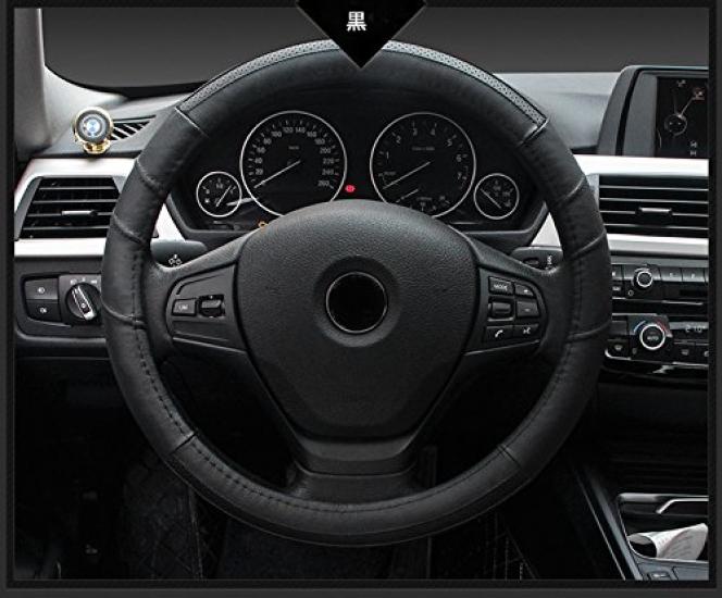 ontto Steering Wheel Cover for Kei and Comfortable Medium Genuine Black Cars, SUVs, Sedans, Fit, Non-Slip, All-Season, Size, 38cm, Leather,