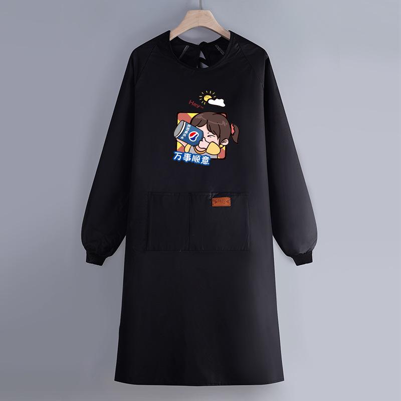 Internet Celebrity Long-Sleeved Apron Household Kitchen Waterproof And Oil-Proof Smock Adult Cartoon Print Cooking Apron