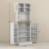 Kitchen Microwave Cart with Open Shelves and Cabinet with Spice Rack, 60x35x169 cm, White
