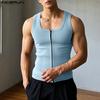 INCERUN Men Summer U Neck Sleeveless Zipper Rib Skinny Tank Tops