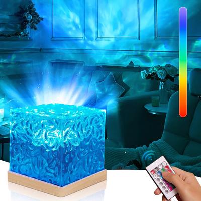 Night Light, Aurora Lamp, Table Lamp [Eye-Friendly LED, Remote Control, 16 Colors, Brightness Adjustment] Water Pattern Lamp, Projector Light, Rotatin