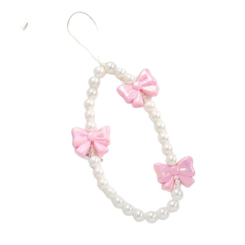 Chic Butterfly Phone Charm | Pink Pearl Bow Beaded Lanyard for All Genders